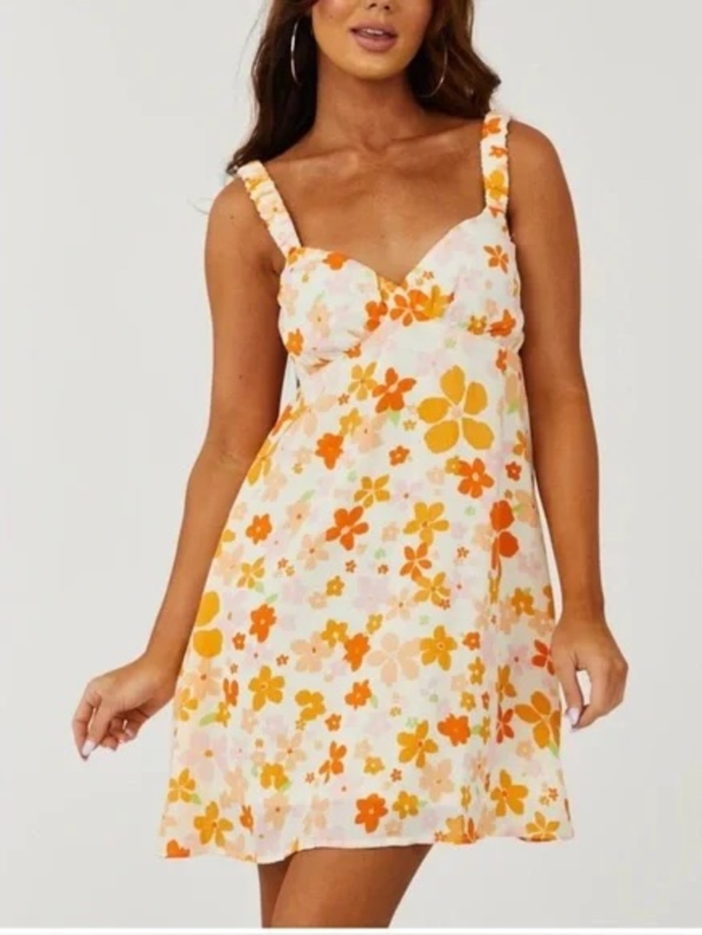 Le Lis White Mini Dress with Orange and Yellow Floral Print